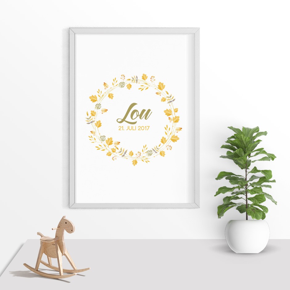 Taufkerze Blumenkranz Gelb