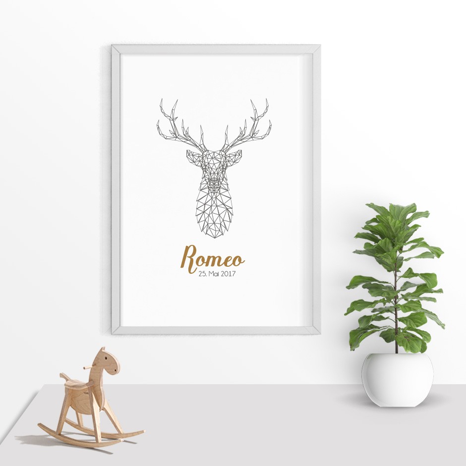 Taufkerze Geometric Hirsch