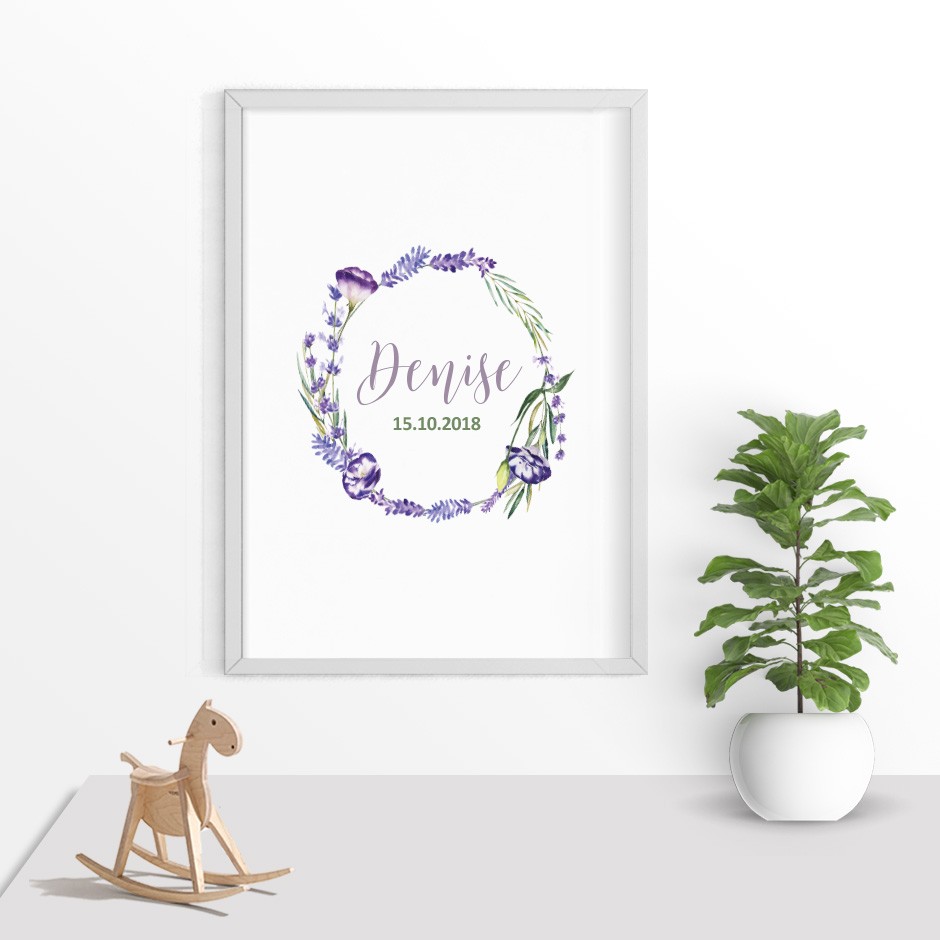 Taufkerze Blumenkranz Lavendel