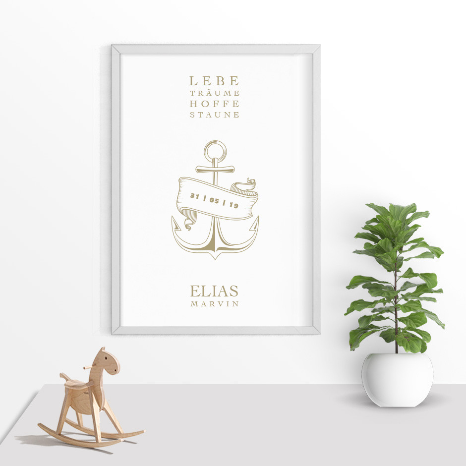 Taufkerze Goldener Anker