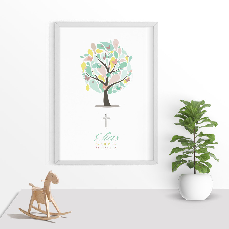 Taufkerze Lebensbaum Schmetterling Kreuz