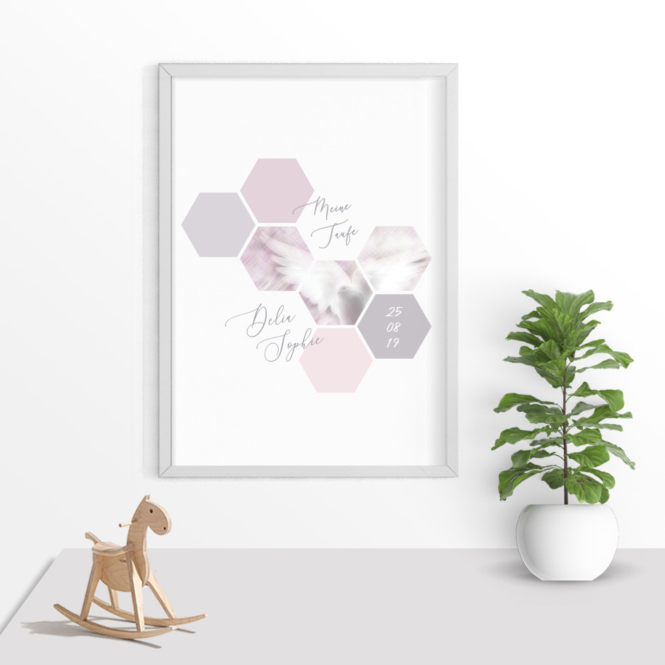 Taufkerze Taube Hexagon