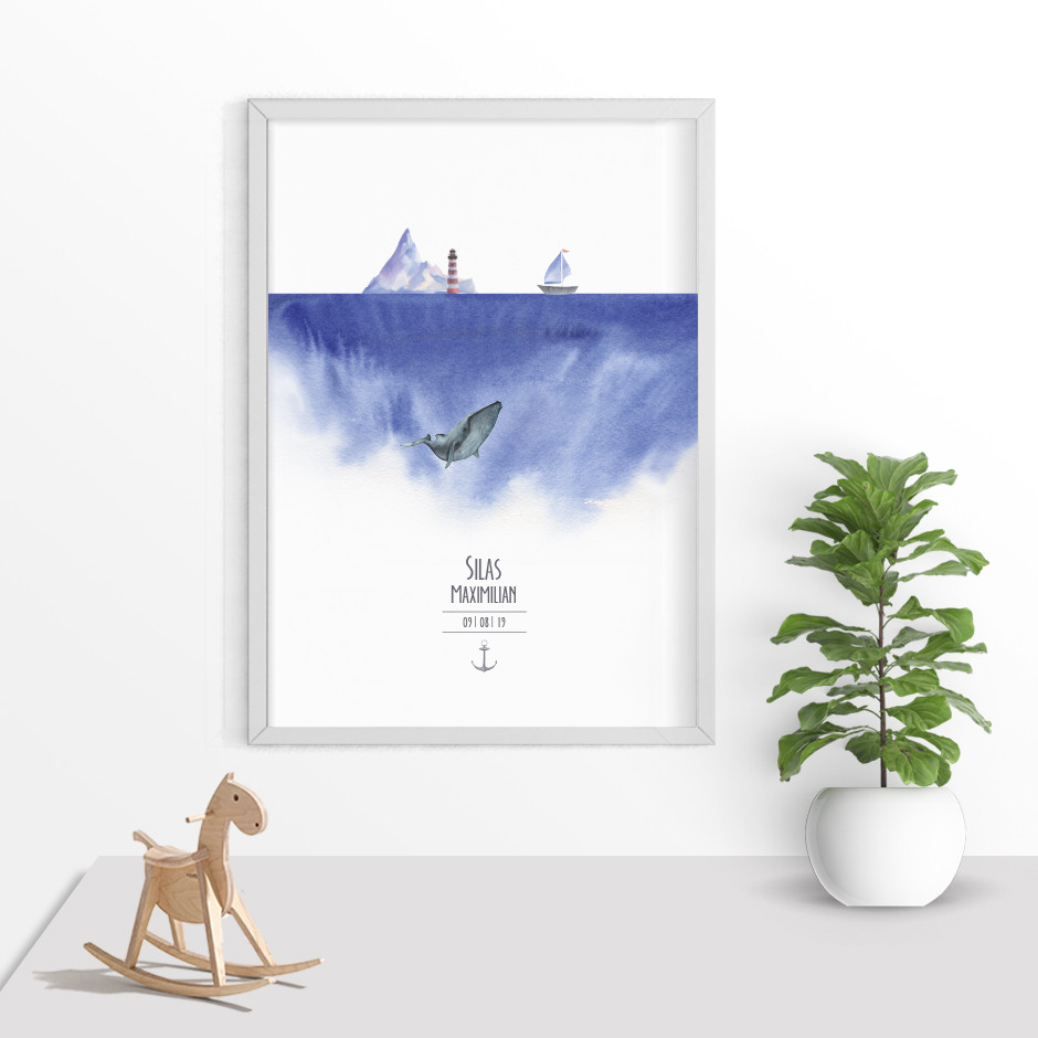 Taufkerze Maritim Wal