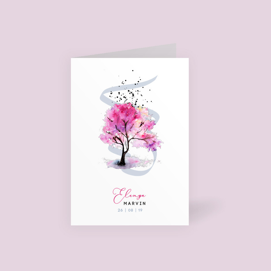 Klappkarte Lebensbaum Watercolor pink