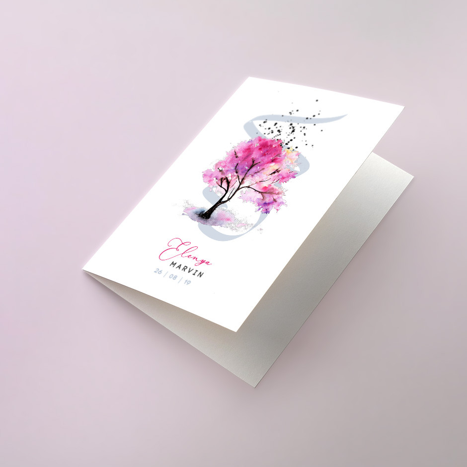 Klappkarte Lebensbaum Watercolor pink