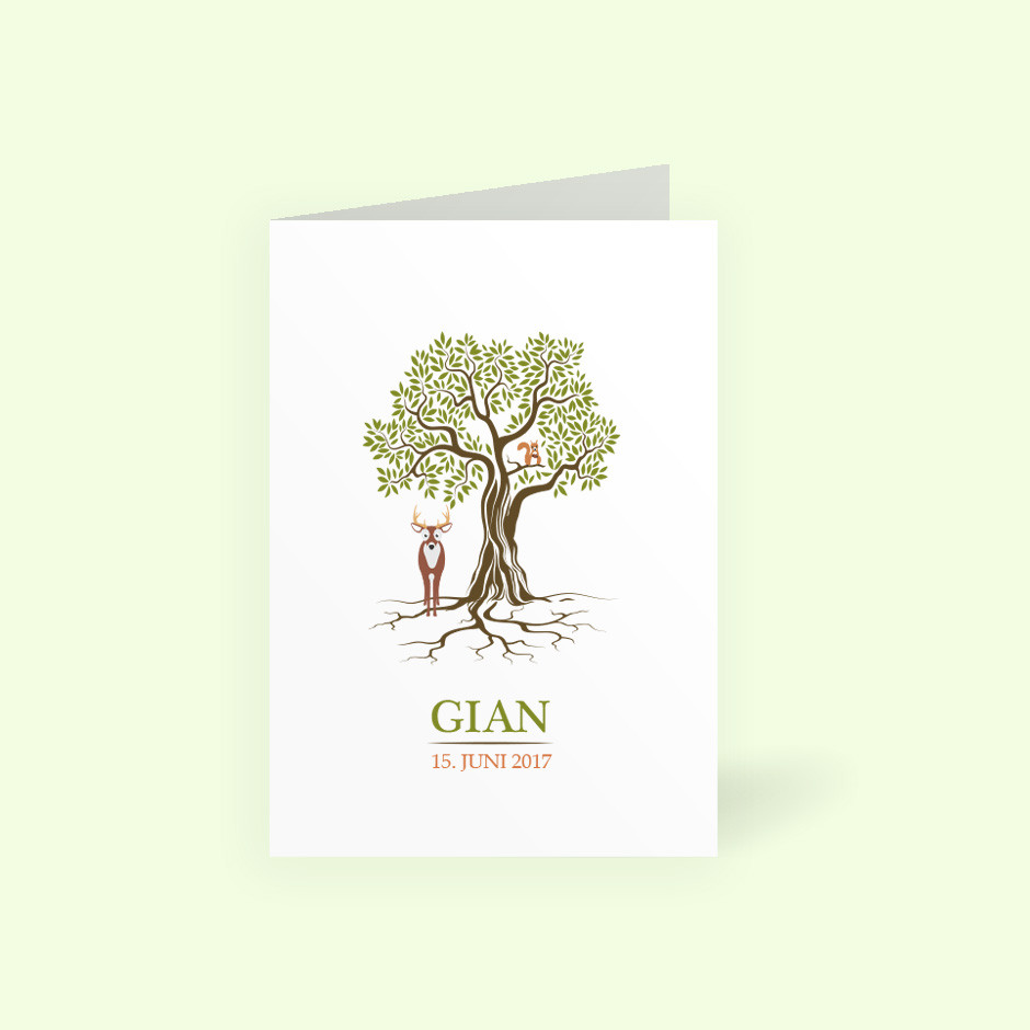 Klappkarte knorriger Lebensbaum Hirsch