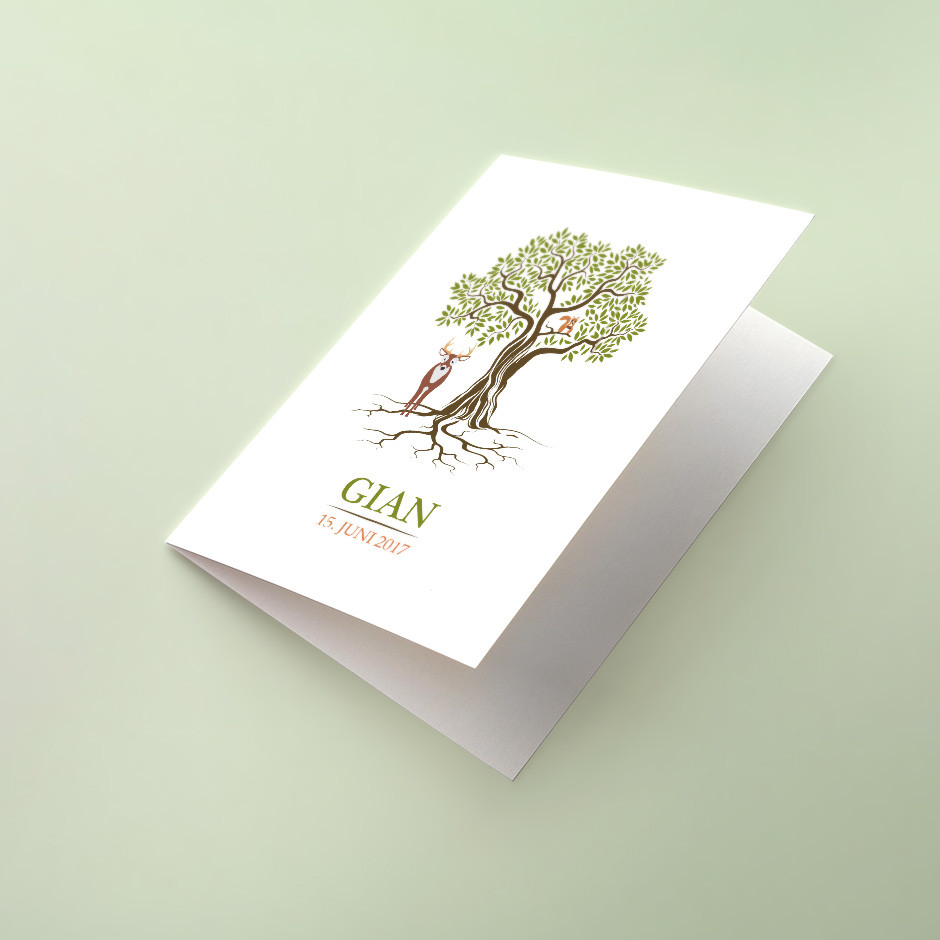 Klappkarte knorriger Lebensbaum Hirsch