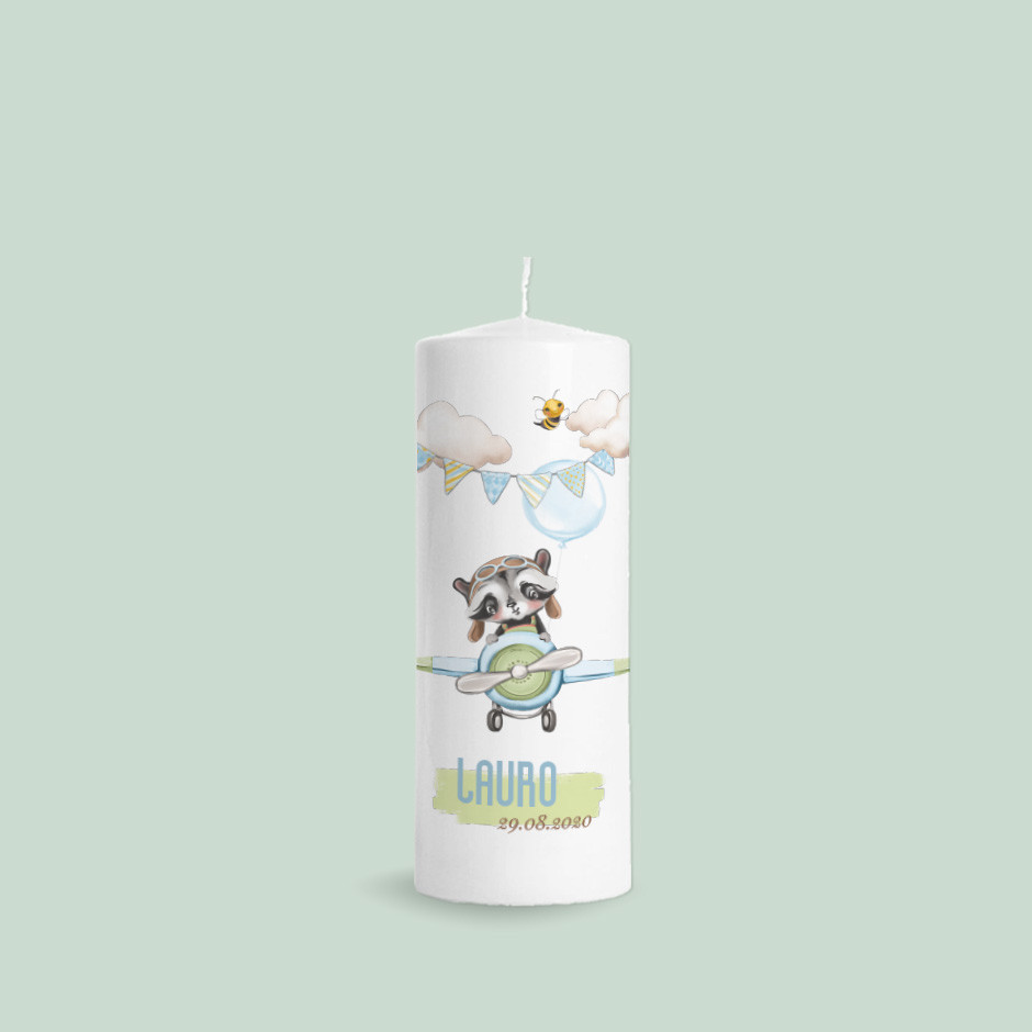 Taufkerze Fliegender Waschbär
