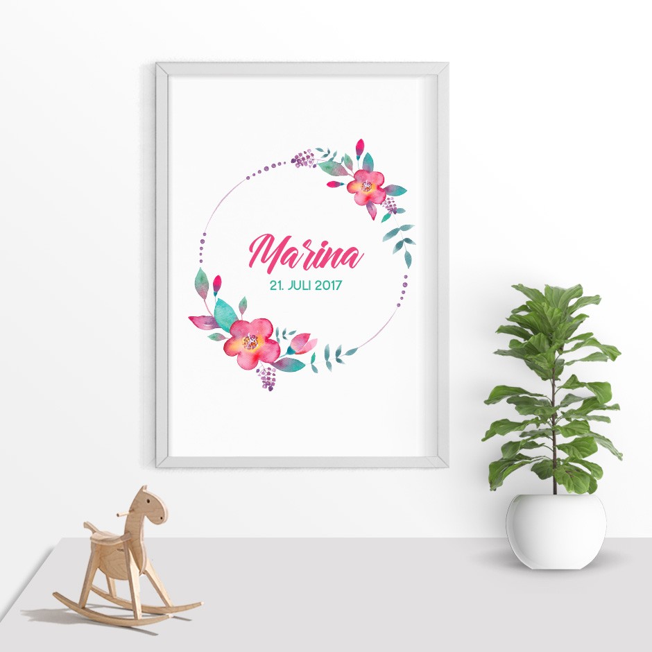 Taufkerze Blumenkranz Rot